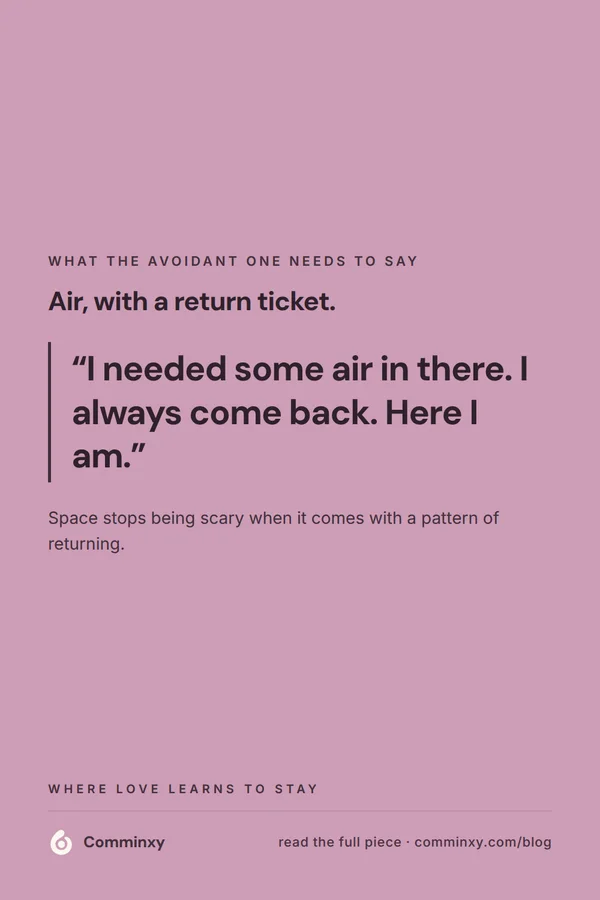 Script card: I needed some air, I always come back, here I am.