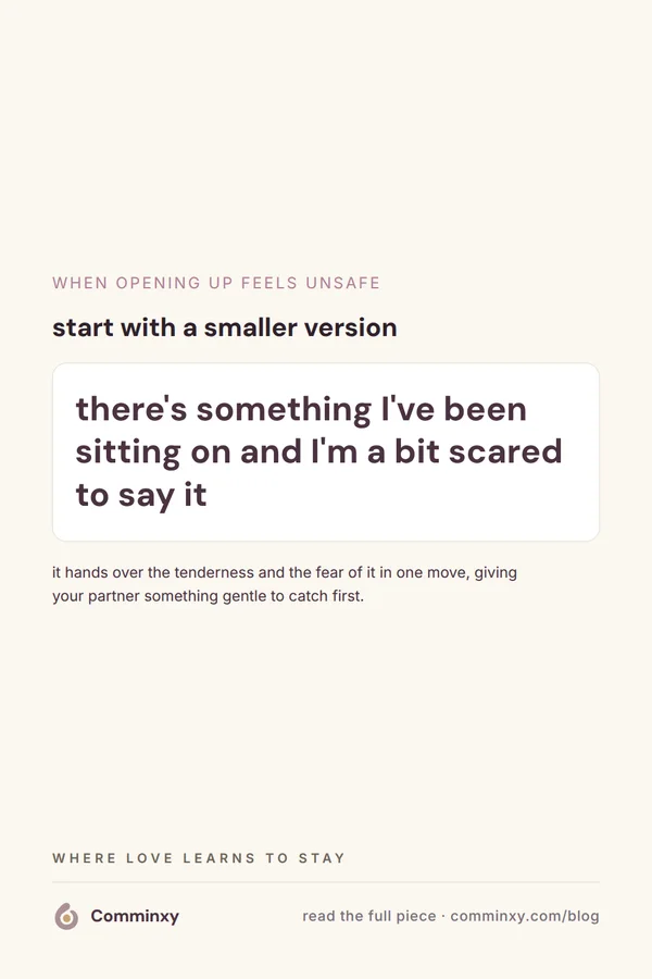 A cream pin with a spoken line to open up gently plus a note on starting with the lowest-stakes true thing.
