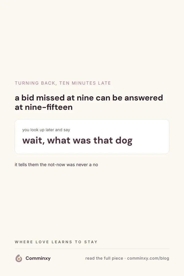 A cream pin with a card holding the spoken line wait, what was that dog, framed as a way to answer a bid late.
