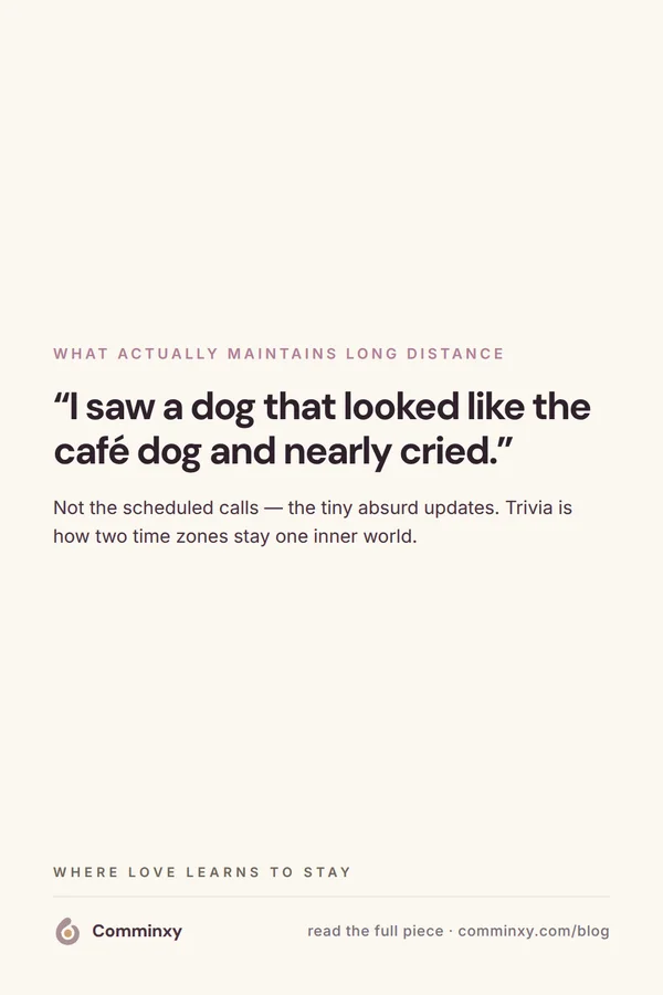 Quote card: the café dog text that maintains long-distance closeness.