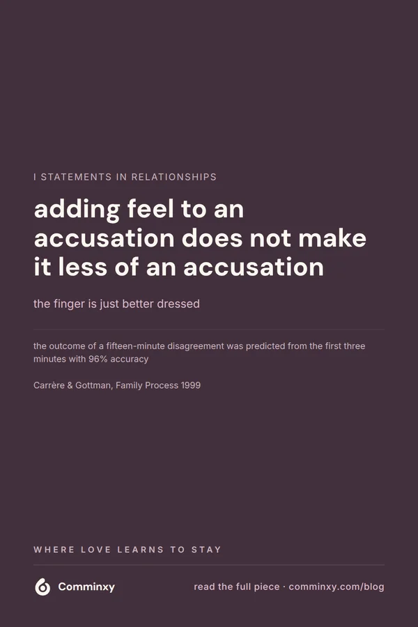 A plum pin reading adding feel to an accusation does not make it less of an accusation, with a citation about the first three minutes of a conversation.