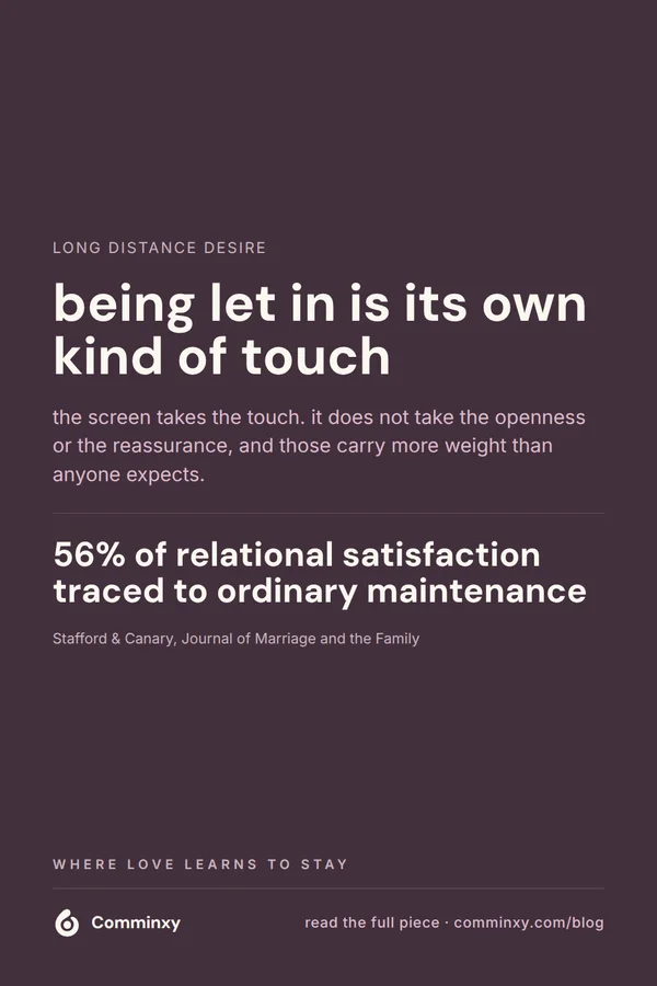 A plum pin stating that ordinary maintenance explains 56 percent of relational satisfaction, cited to Stafford and Canary, with the line being let in is its own kind of touch.