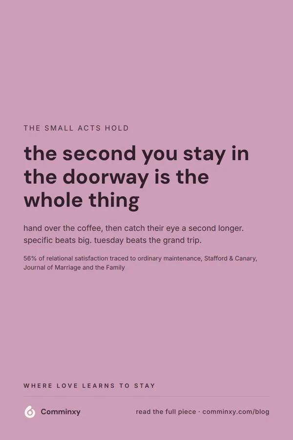 A mauve pin reading the second in the doorway is the whole thing, above a Stafford and Canary maintenance statistic.