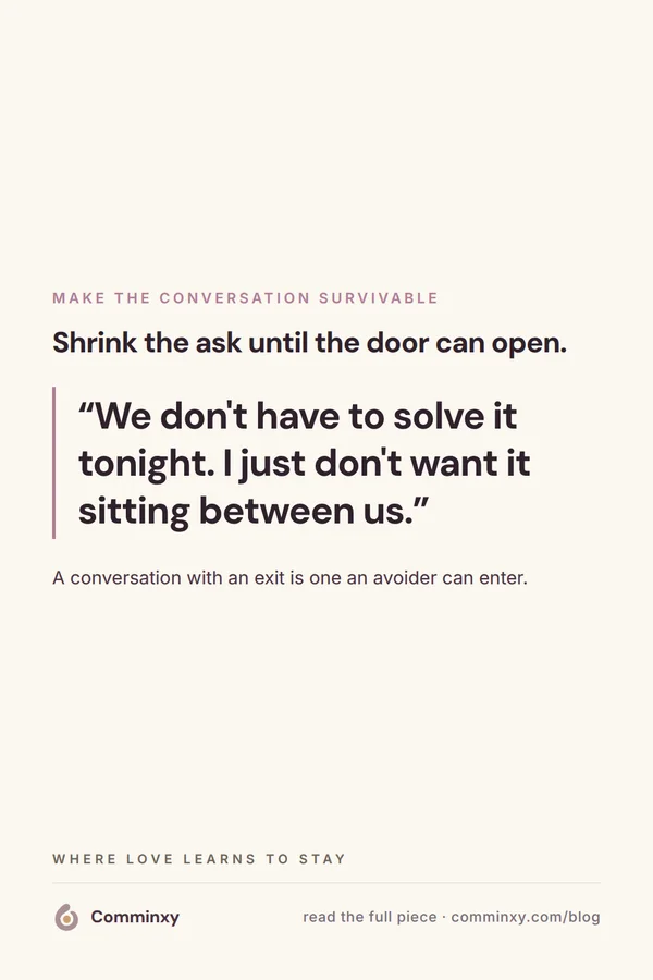 Script card: we do not have to solve it tonight, I just do not want it sitting between us.