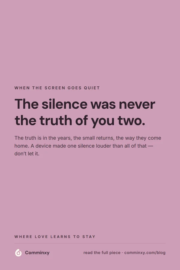 Quote card: the silence was never the truth of you two.
