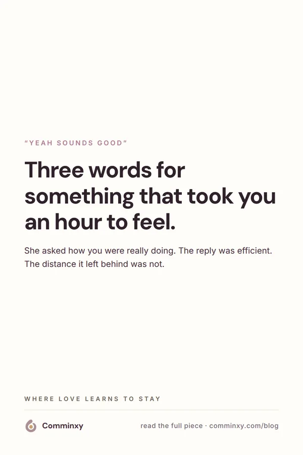 Quote card: three words for something that took you an hour to feel.