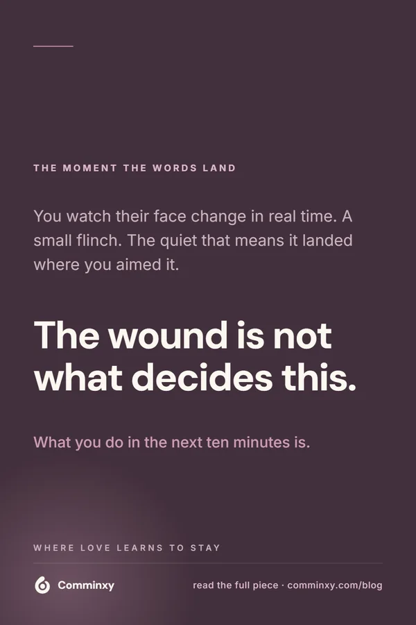 Comminxy relationship card: The wound is not what decides this. The wound is not what decides where a relationship goes next — what you do in the ten minutes after is.