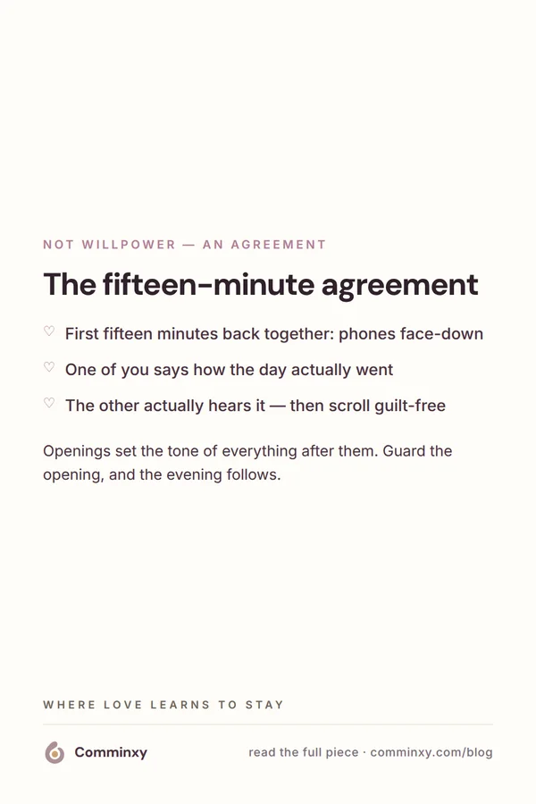 List card describing the fifteen-minute phones-down agreement.