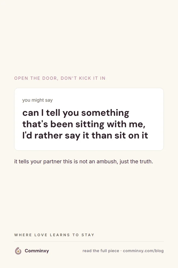 A cream pin showing a script card with a spoken opening line for raising something gently, plus a short note underneath.