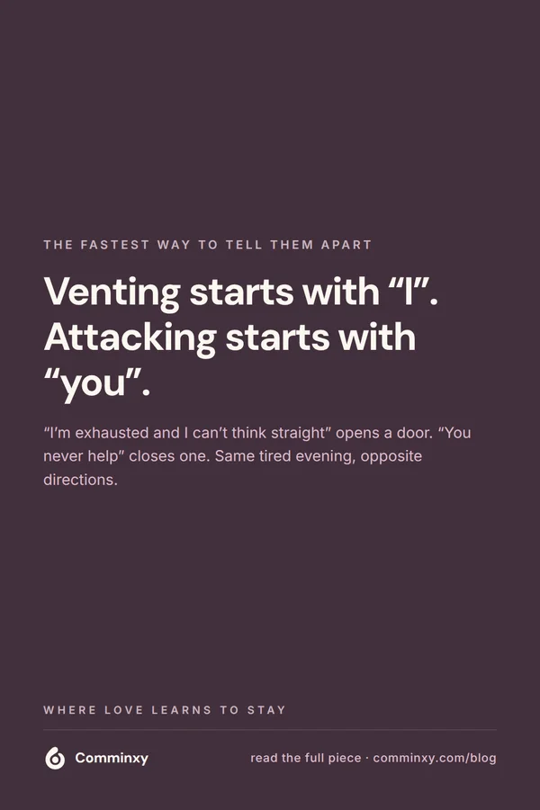 Quote card: venting starts with I, attacking starts with you.