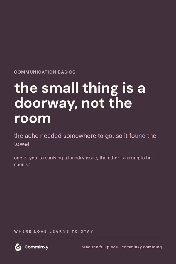 A plum pin reading the small thing is a doorway, not the room, with a line explaining the ache needed somewhere to land.