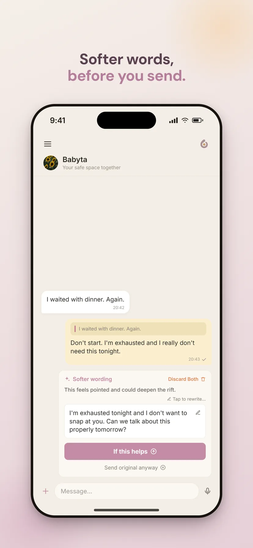 Comminxy softer wording — a kinder rewrite offered before you send