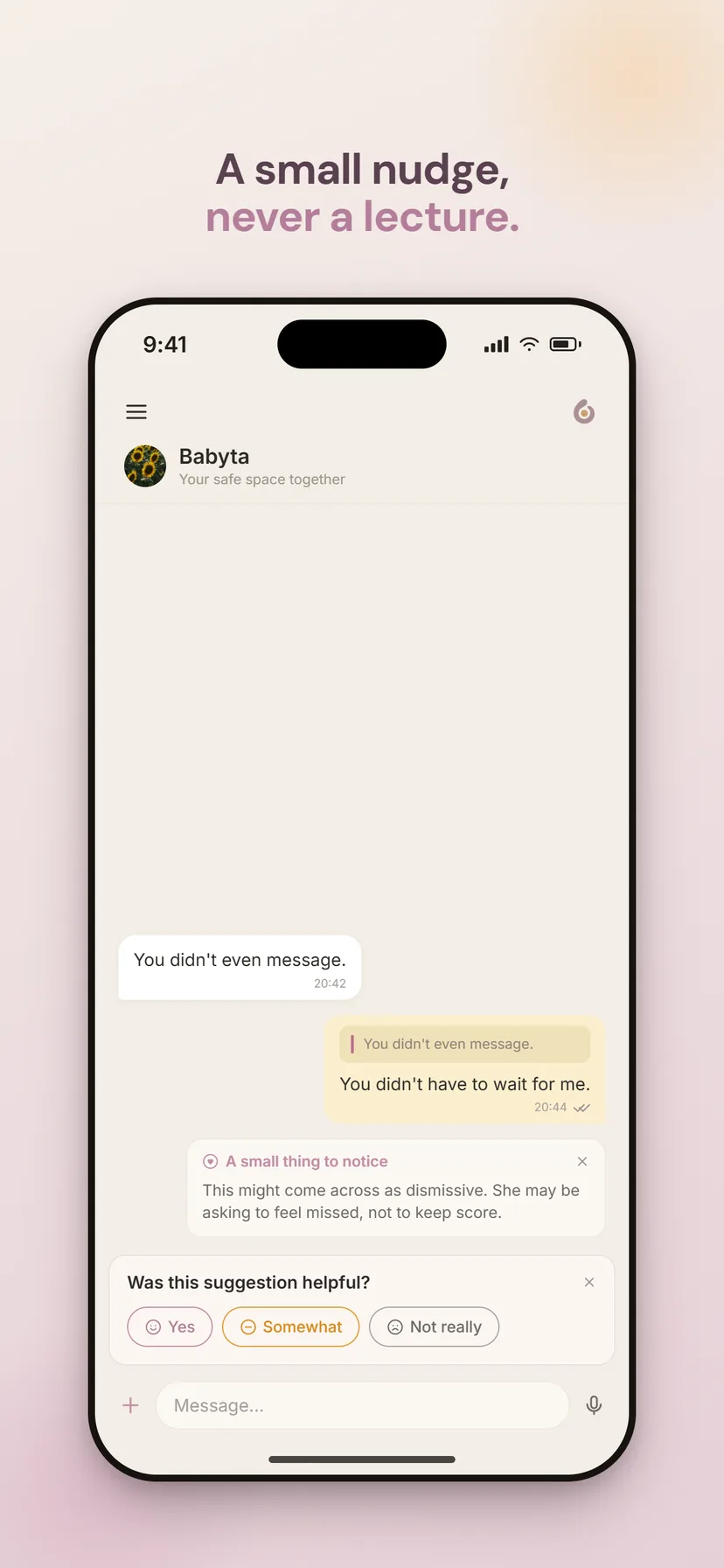 Comminxy nudge — a small note, never a lecture